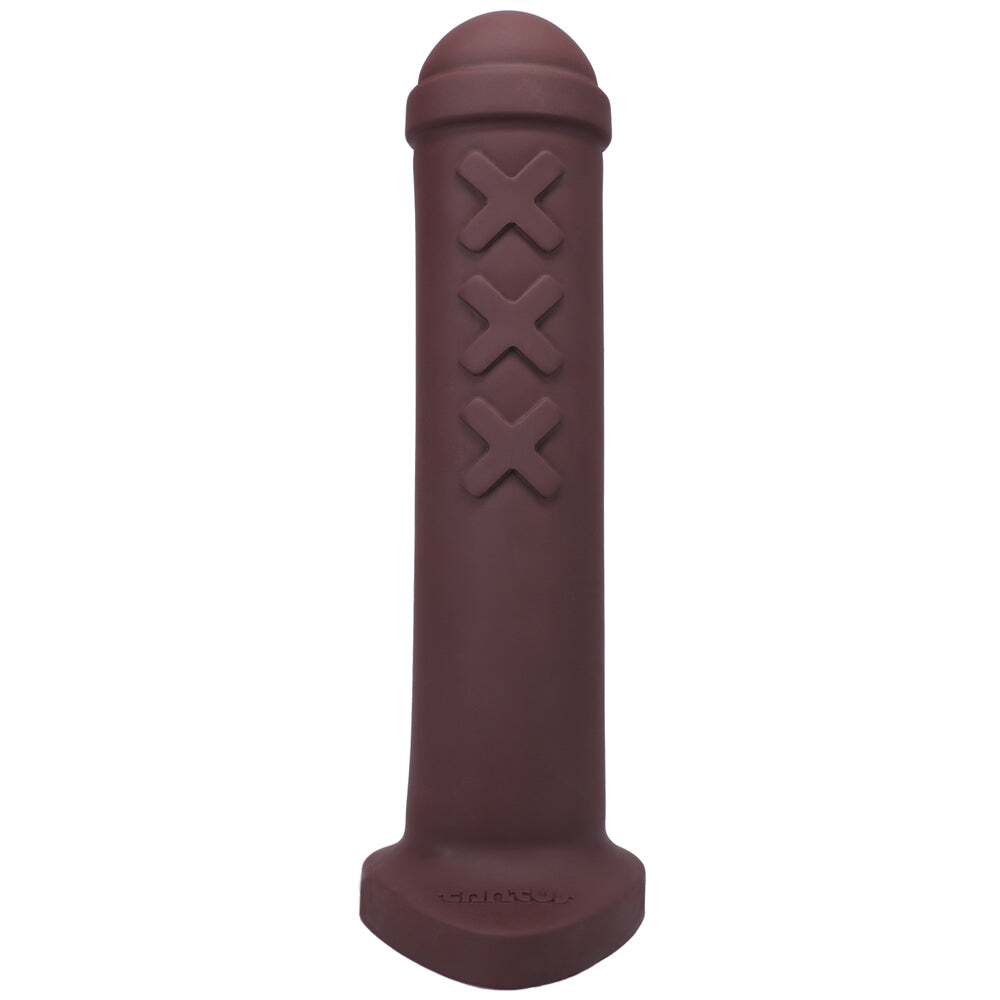 Dildo by Tantus in Wine Red Burgundy shown for use by Her or Him