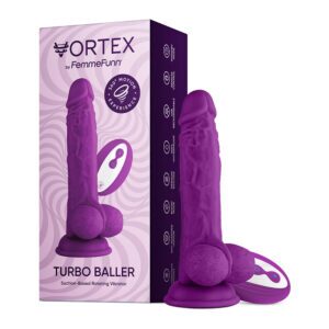 8.25 inch Dildo FemmeFunn Purple Vortex Turbo Baller 2 0 Vibrating Rotating