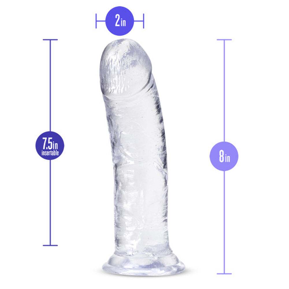 8 inch Dildo by Blush in Clear shown for pegging Her or Him