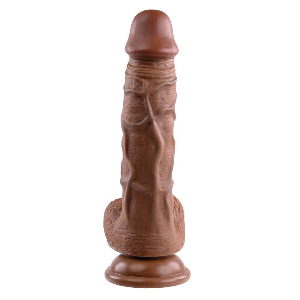 8 inch Dildo by Evolved in Brown Chocolate Cocoa shown for pegging Her or Him
