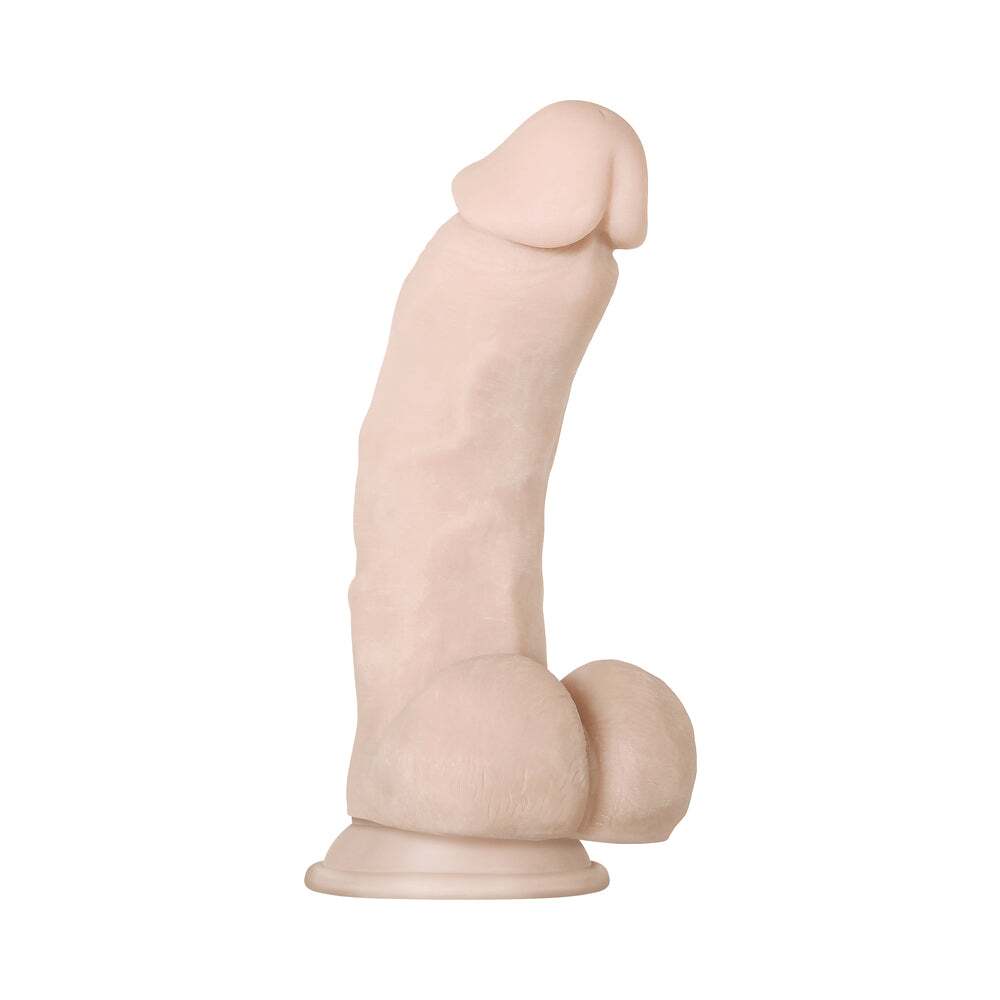 8.5 inch Dildo by Evolved in Vanilla Ivory Beige shown for pegging Her or Him