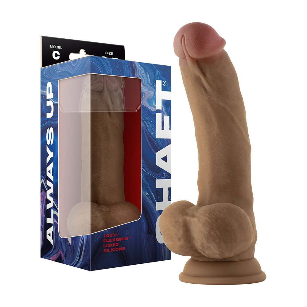 8.5 inch Dildo by Shaft in Tan Light Brown Mocha shown for use by Her or Him