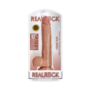 10 inch Dildo Shots Tan Light Brown Mocha RealRock Realistic Straight With Balls and Suction Cup