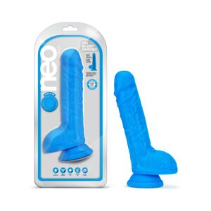9 inch Dildo Blush Blue Neo Dual Density with Balls Neon