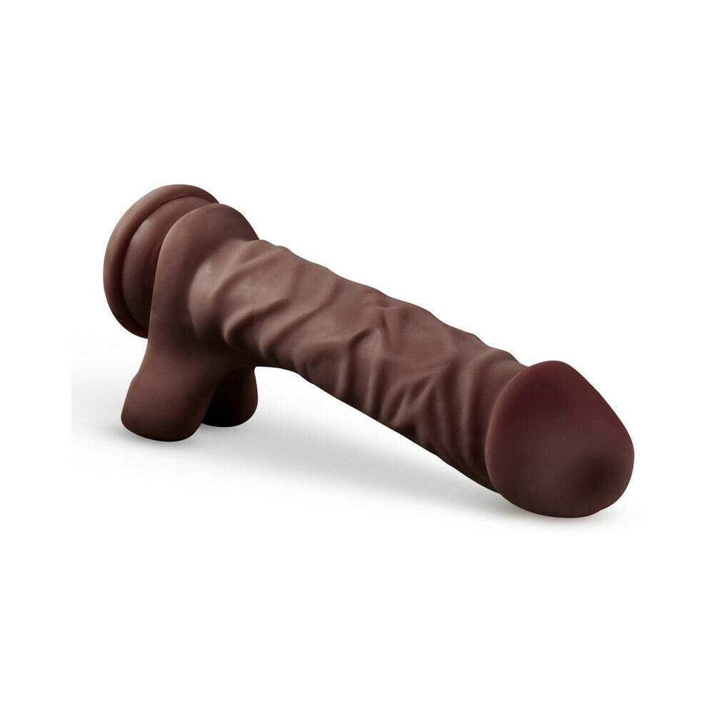 9 inch Dildo by Blush in Brown Chocolate Cocoa shown for pegging Her or Him