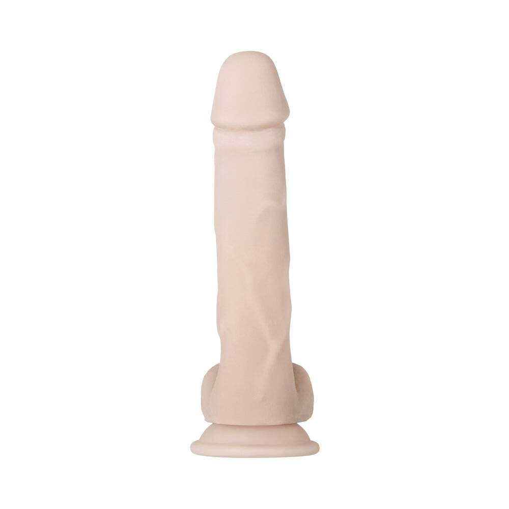 9.5 inch Dildo by Evolved in Vanilla Ivory Beige shown for pegging Her or Him