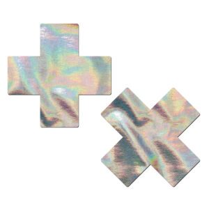 Sexy Nipple Covers  Silver Hologram Crosses