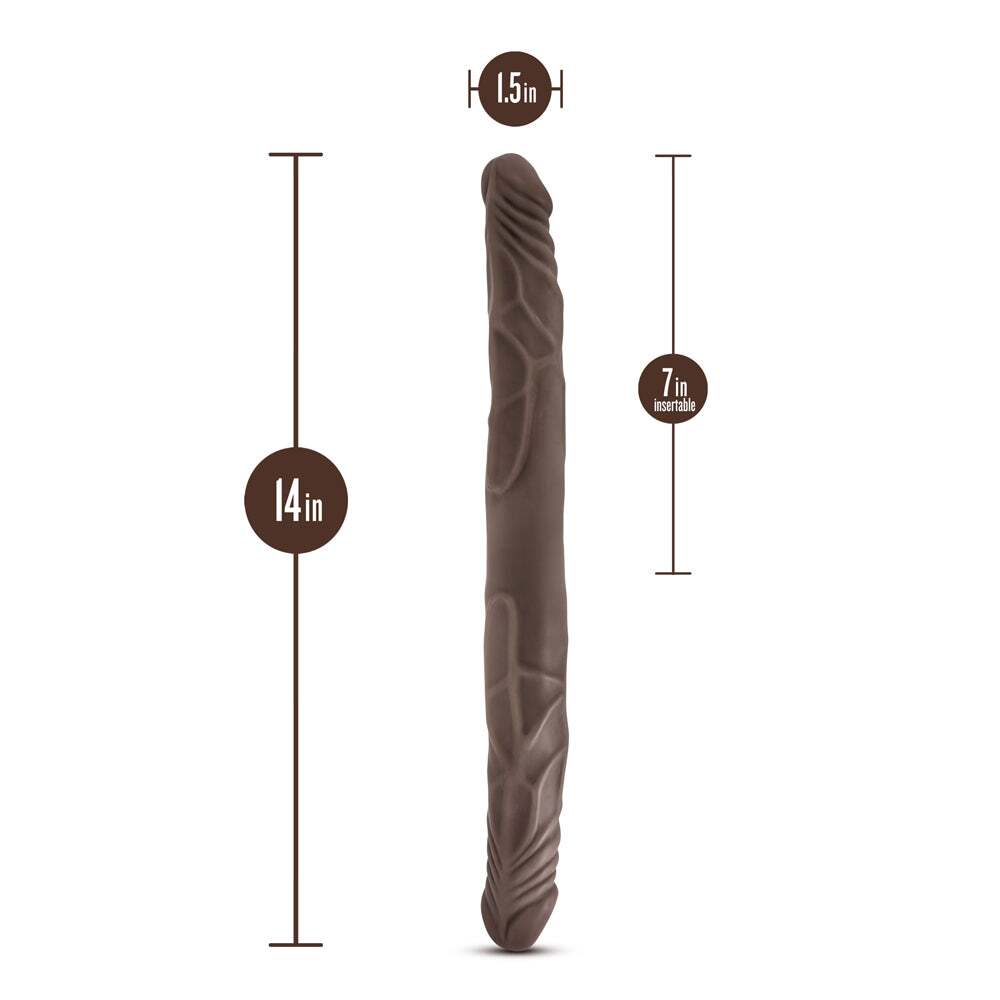 14 inch Dildo by Blush in Dark Brown shown for pegging Her or Him