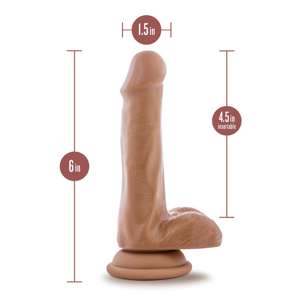 6 inch Dildo by Blush in Tan Light Brown Mocha displayed for pegging Him or Her