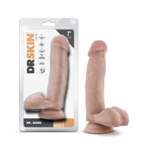 7 inch Dildo Blush Vanilla Ivory Beige Dr Skin Dr Mark with Balls Beige