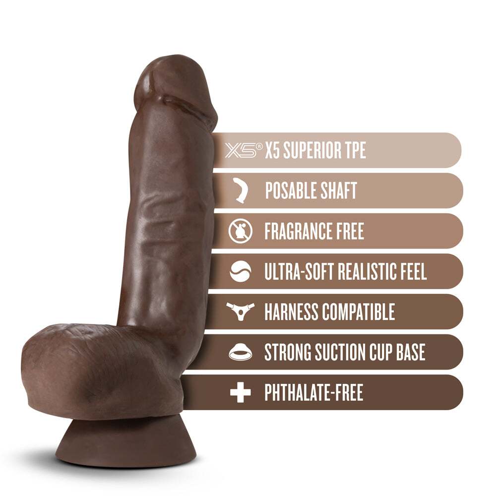 8 inch Dildo by Blush in Brown Chocolate Cocoa displayed for pegging Him or Her