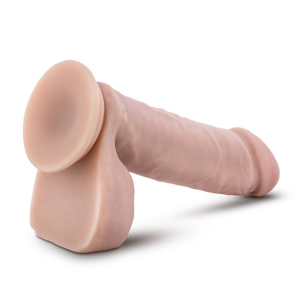 8 inch Dildo by Blush in Vanilla Ivory Beige shown for pegging Her or Him