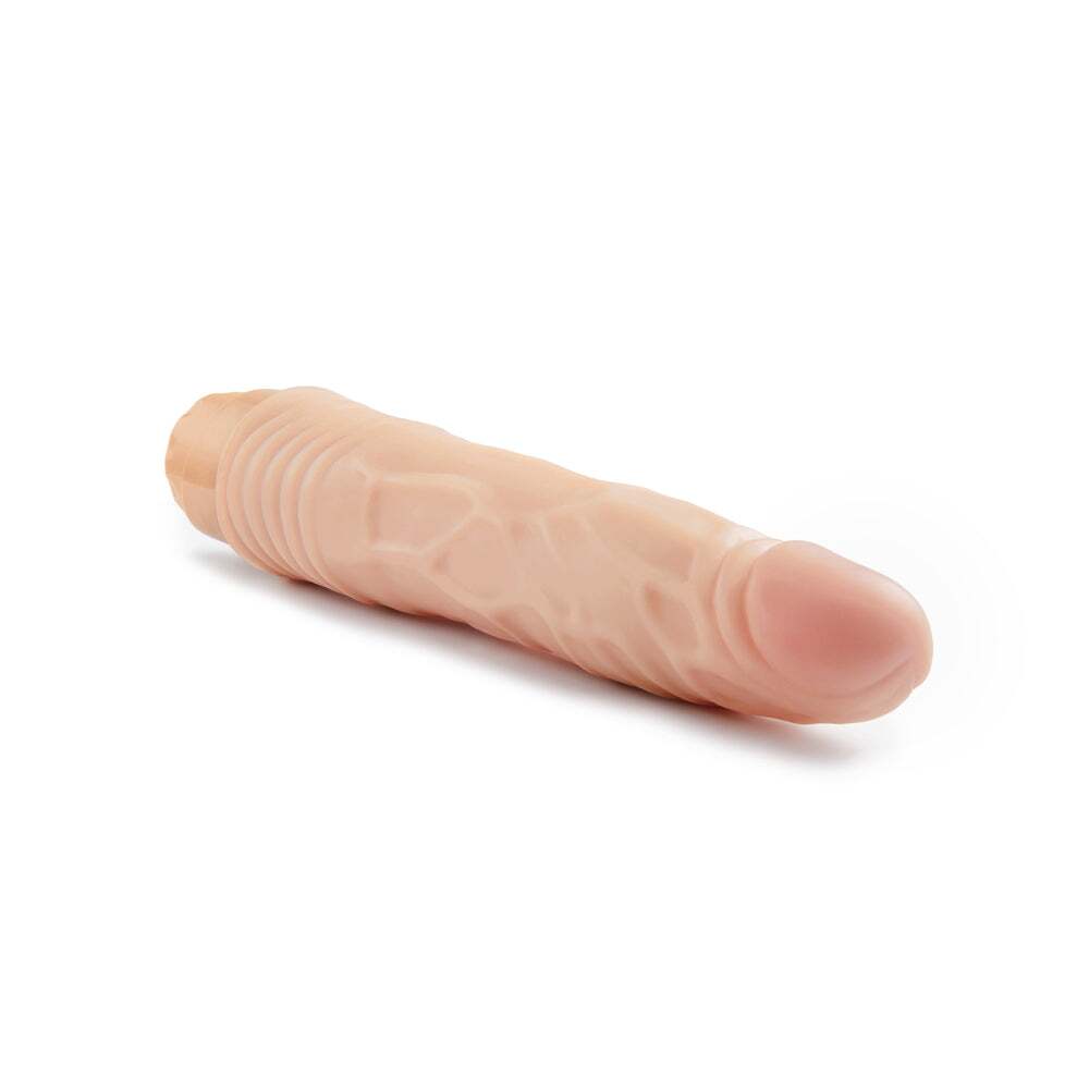 9 inch Dildo by Blush in Vanilla Ivory Beige shown for pegging Her or Him