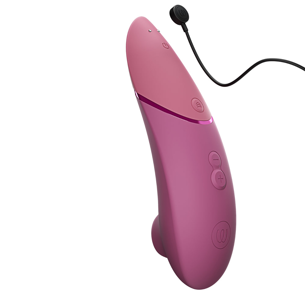 Angled view of the Pink Womanizer vibrator designed for intimate use