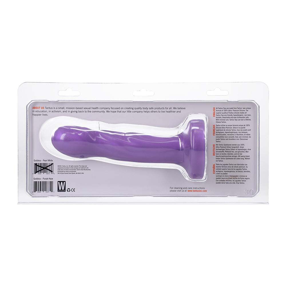 6.25 inch Dildo by Tantus in Purple displayed for pegging Him or Her