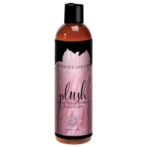 Bottle of 4 oz Vegan Lube Intimate Earth showing plant-powered formula