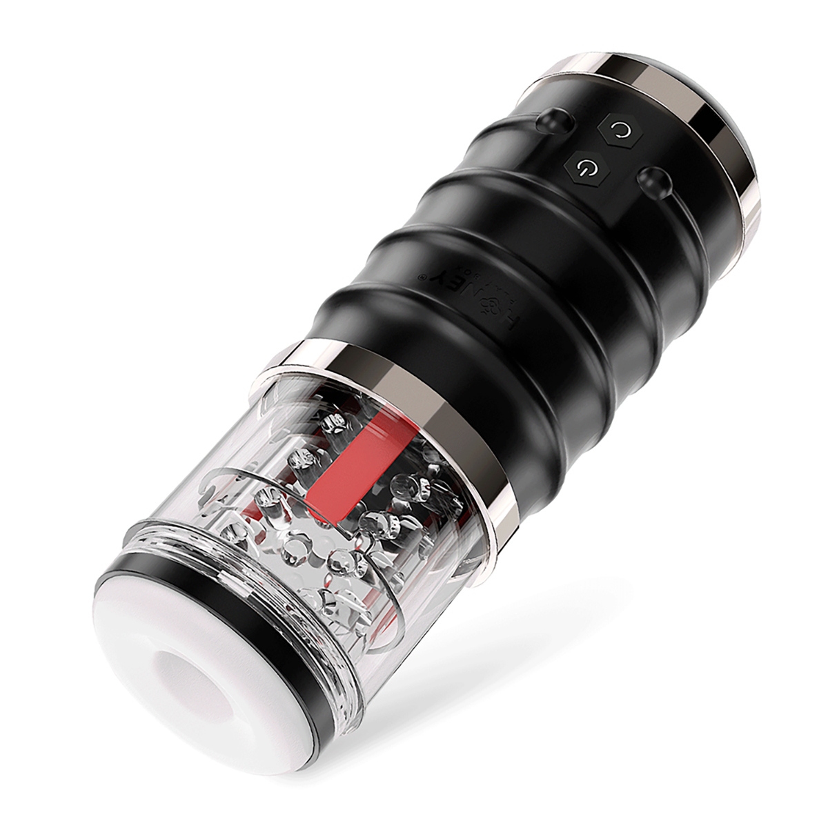 Black Honey Play Box vibrator Warrior Auto Thrusting Stroker shown in hand for scale