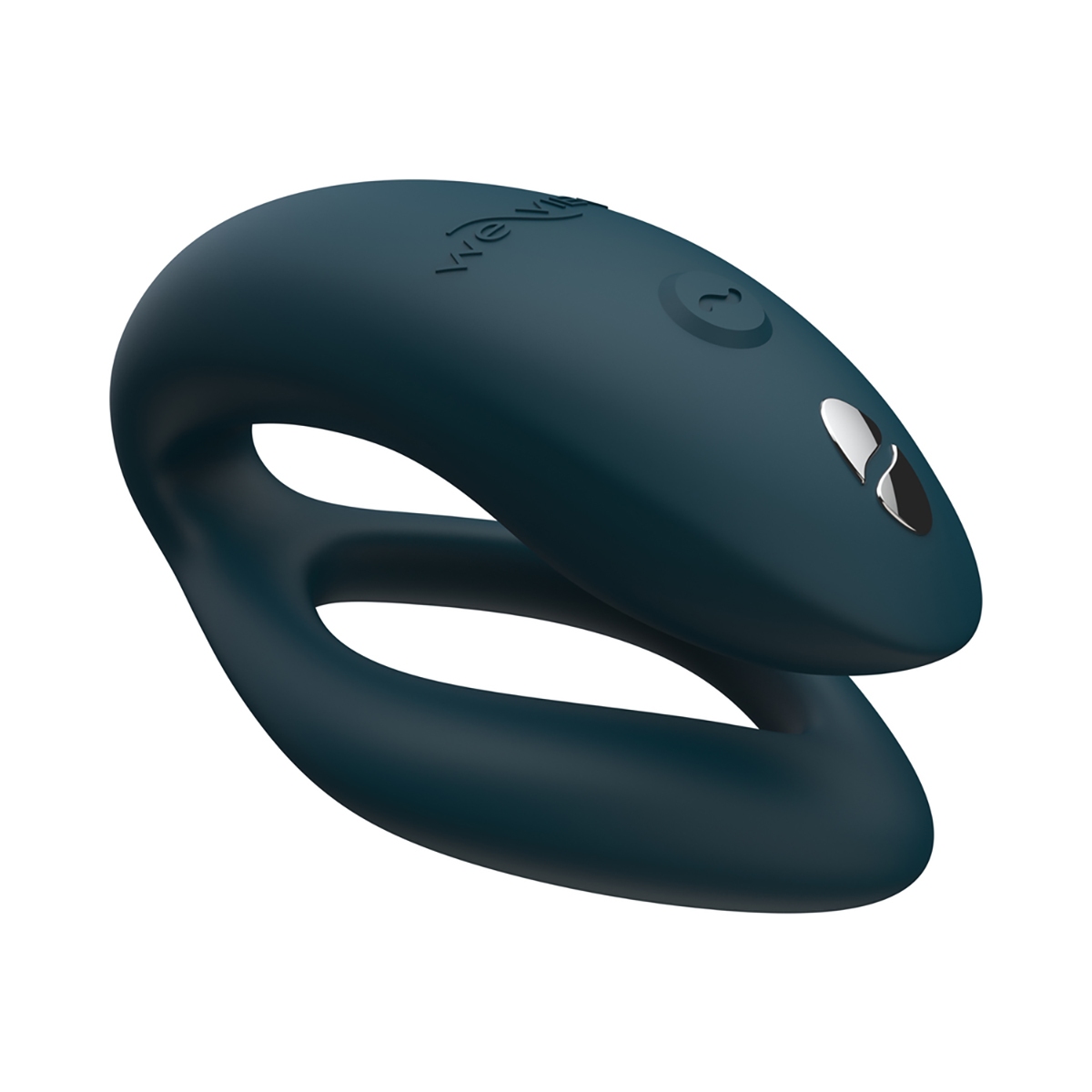 Green We-Vibe vibrator Sync O Rechargeable Remote Control Couples Velvet shown in hand for scale