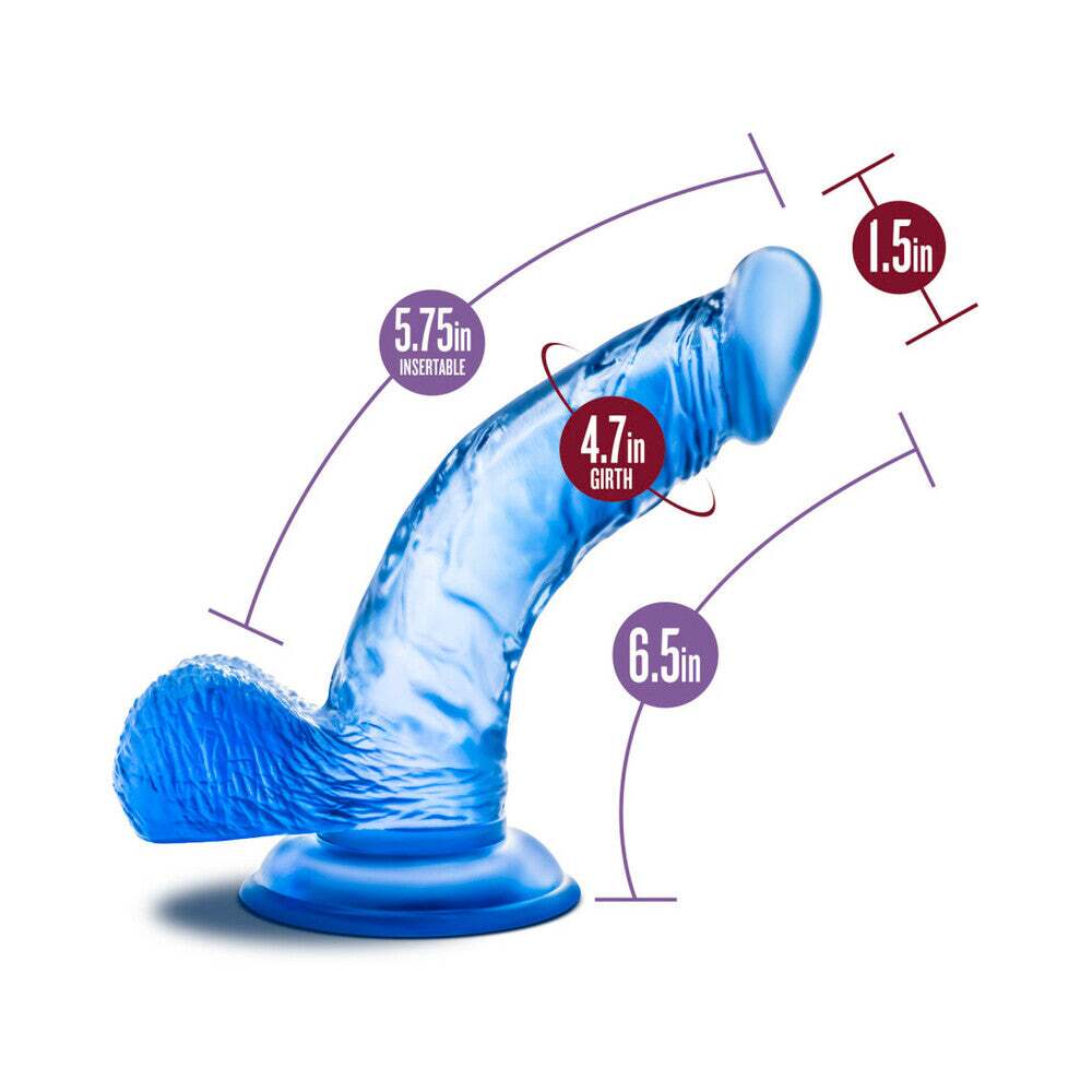 6.5 inch Dildo by Blush in Blue displayed for pegging Him or Her