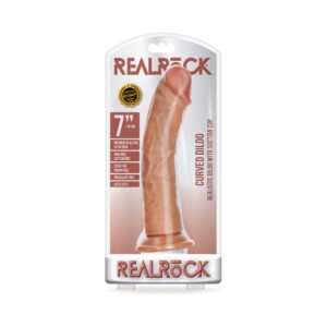 7 inch Dildo Shots Tan Light Brown Mocha RealRock Realistic Curved With Suction Cup