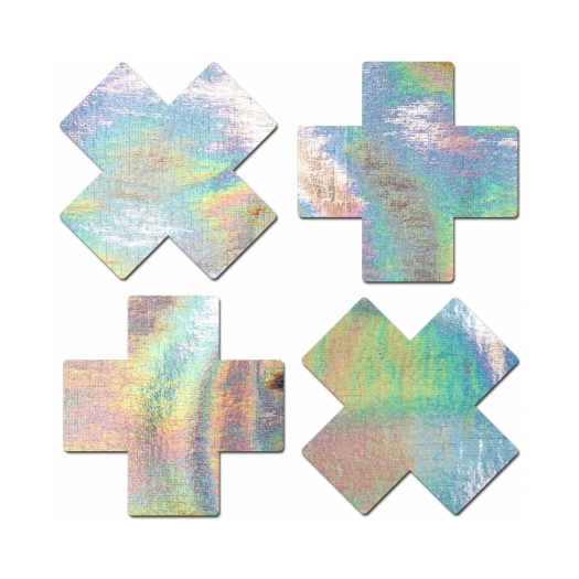 Feel sexy wearing sexy nipple covers  Petite Plus X Holo Silver Cross! Wearing Petite Plus X Holo Silver Cross nipples covers by Pastease can be fun and sexy!