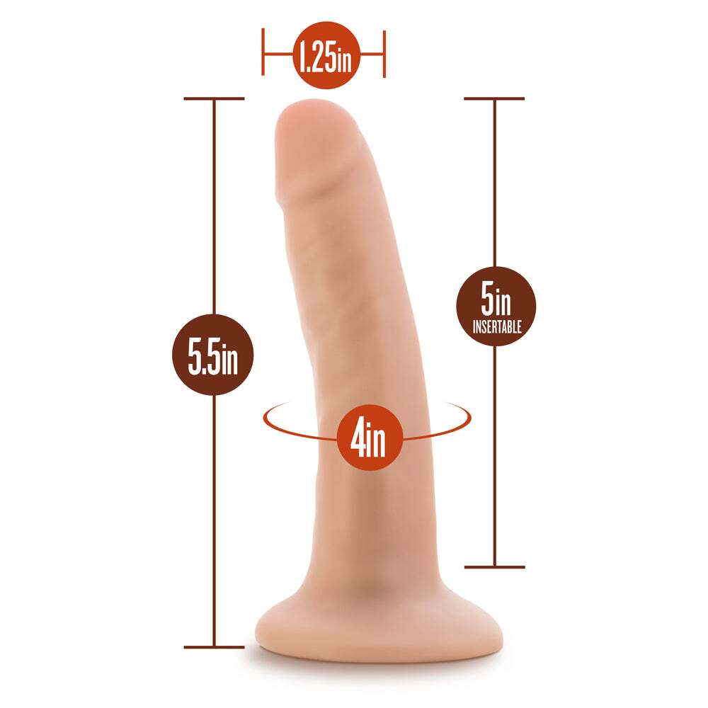 5.5 inch Dildo by Blush in Vanilla Ivory Beige shown for pegging Her or Him