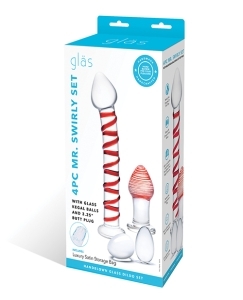 Shop glas 4 pc mr. Swirly set w/glass kegel balls & 3. 25" butt plug - red online