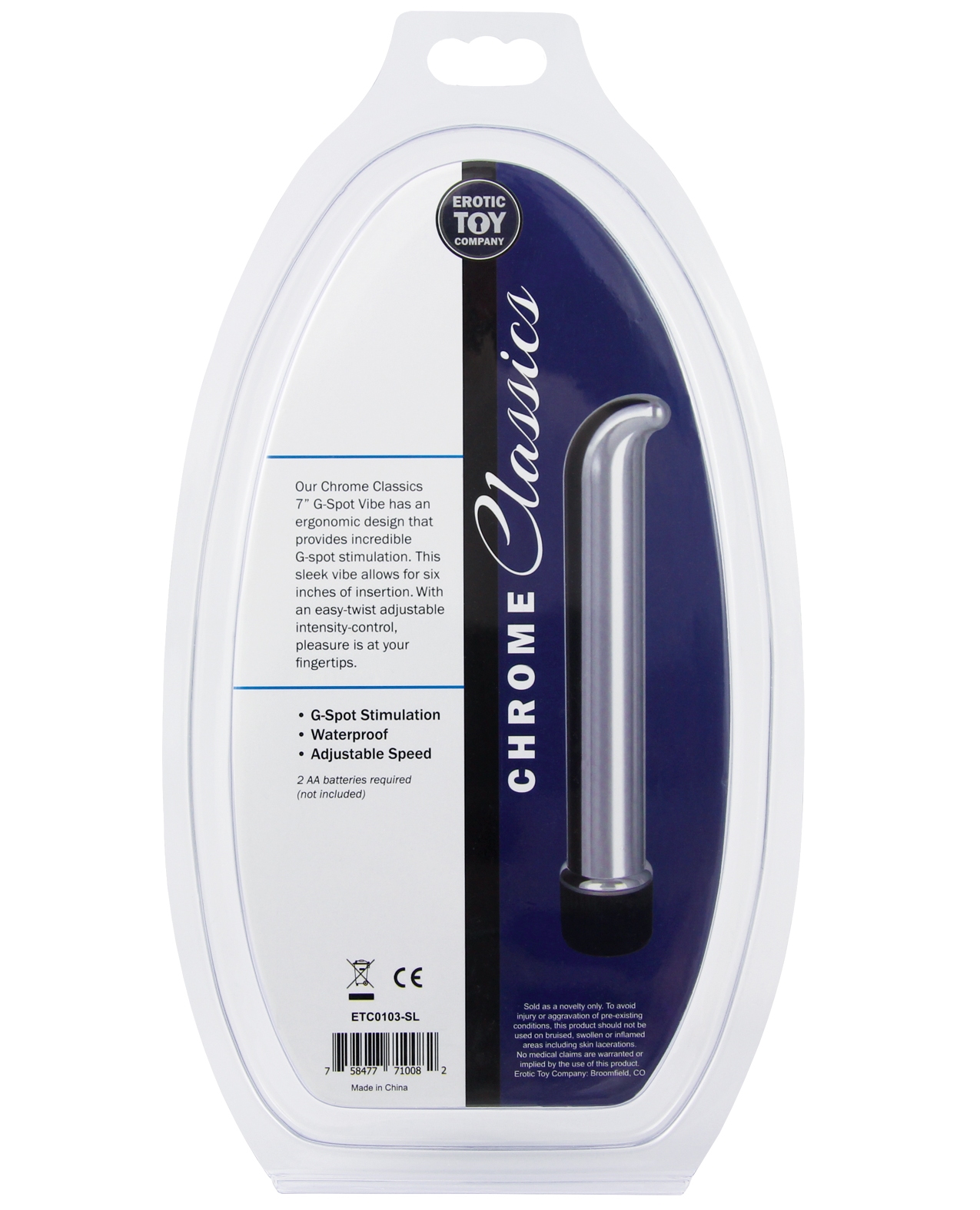 Erotic Toy Company Chrome Classics 7" G Spot Vibe - Silver for sale