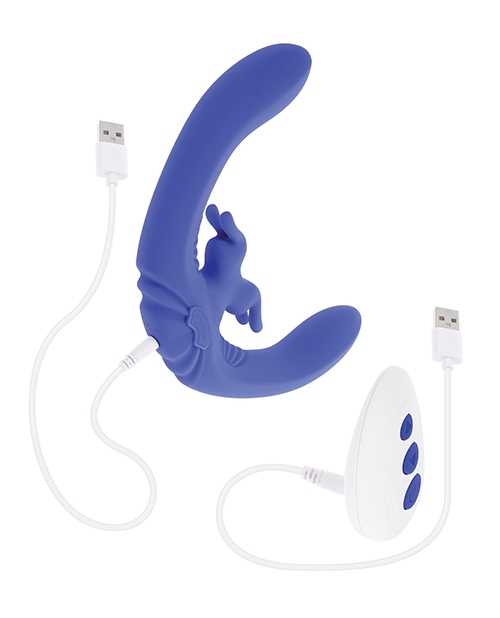 Buy Evolved Lovebirds Curved Dual-Ended Rabbit Vibe w/Remote Control - Blue