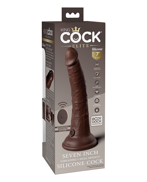 Order King Cock Elite 7" Dual Density Vibrating Silicone Cock w/Remote - Brown online