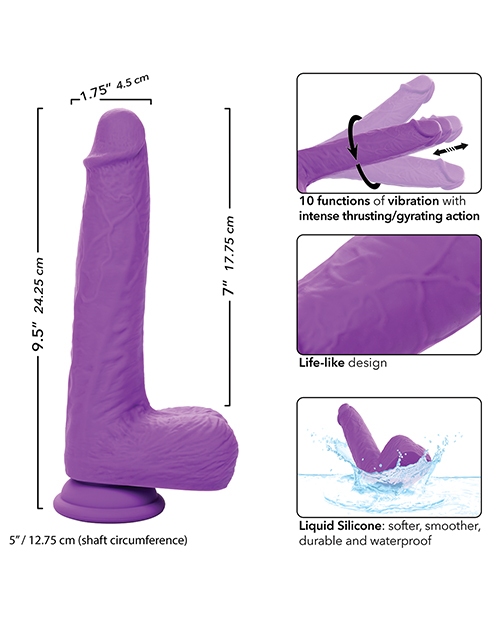 Shop Silicone Studs Rechargeable Gyrating & Thrusting Vibrator - Purple
