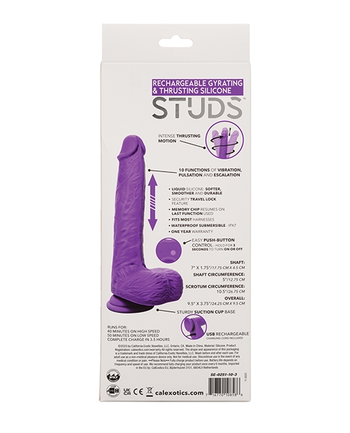 Buy Silicone Studs Rechargeable Gyrating & Thrusting Vibrator - Purple