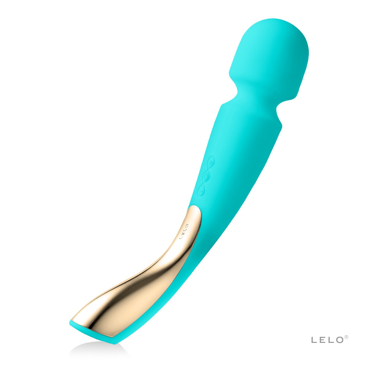 Aqua LELO vibrator Smart 2 Large shown in hand for scale