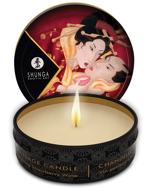 Shop shunga romance mini candlelight massage candle - 1 oz sparkling strawberry wine online