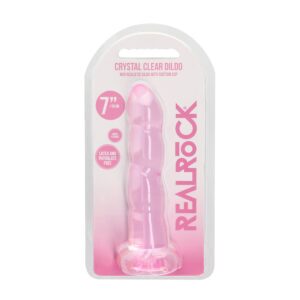 7 inch Dildo Shots Light Pink RealRock Crystal Non Realistic Twisted With Suction Cup
