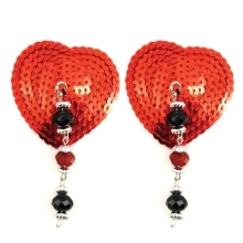 Feel sexy wearing sexy nipple covers  Heart Red Sequin w Facet Beads! Wearing Heart Red Sequin w Facet Beads nipples covers by Bijoux de Nip can be fun and sexy!