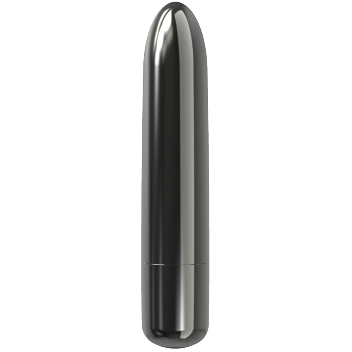 Black BMS vibrator Point shown in hand for scale