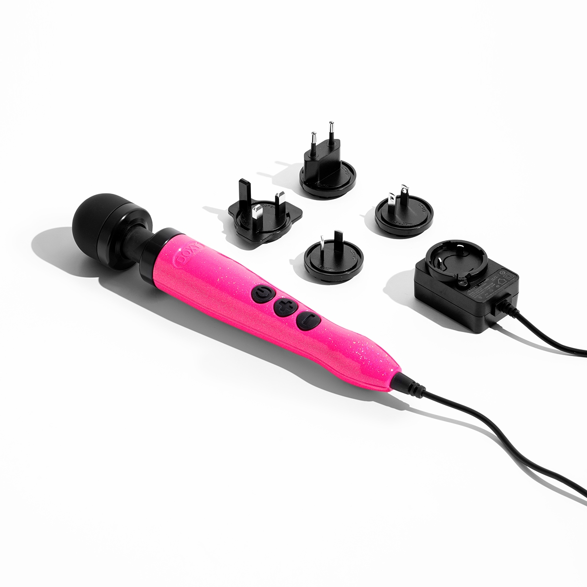 Angled view of the Hot Pink Doxy vibrator designed for intimate use