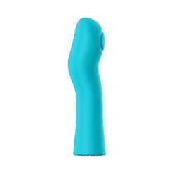 Turquoise Femme Funn vibrator FemmeFunn Hana Thumping shown in hand for scale