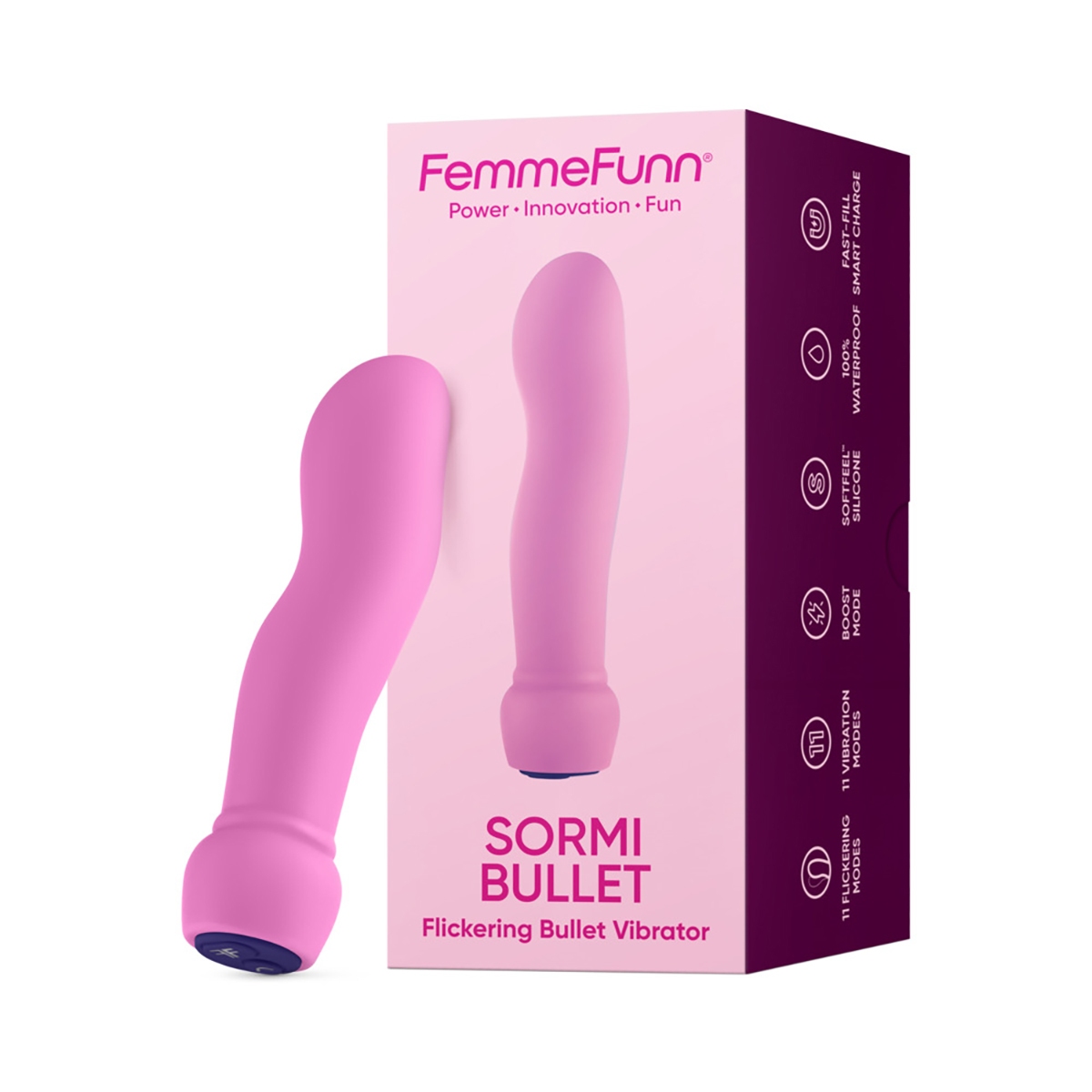 Fully assembled Pink Femme Funn vibrator with smooth exterior