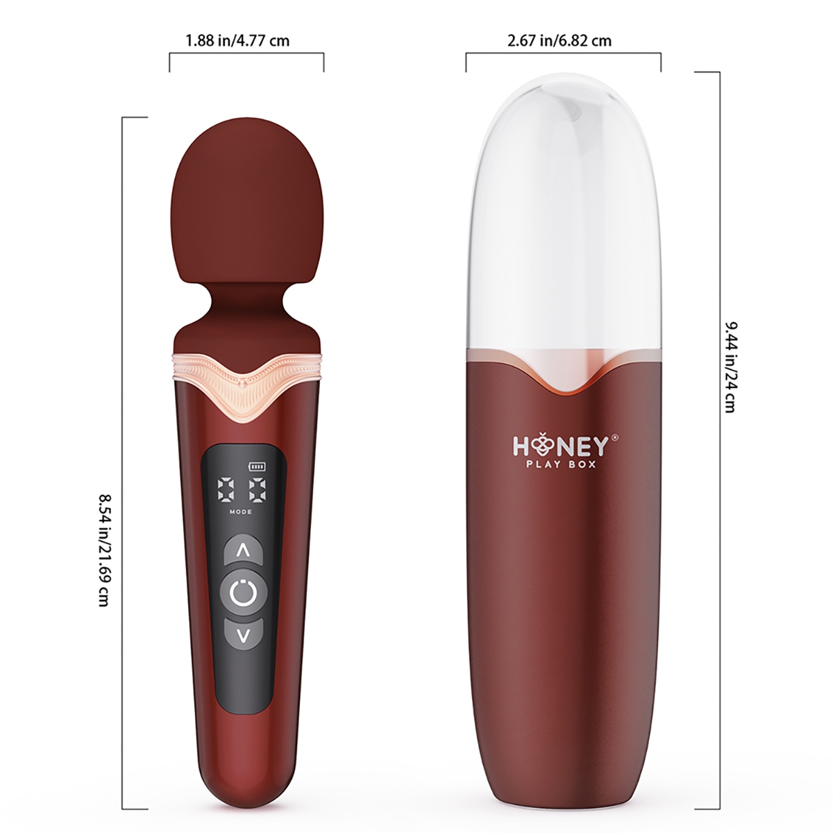 Angled view of the  Honey Play Box vibrator designed for intimate use
