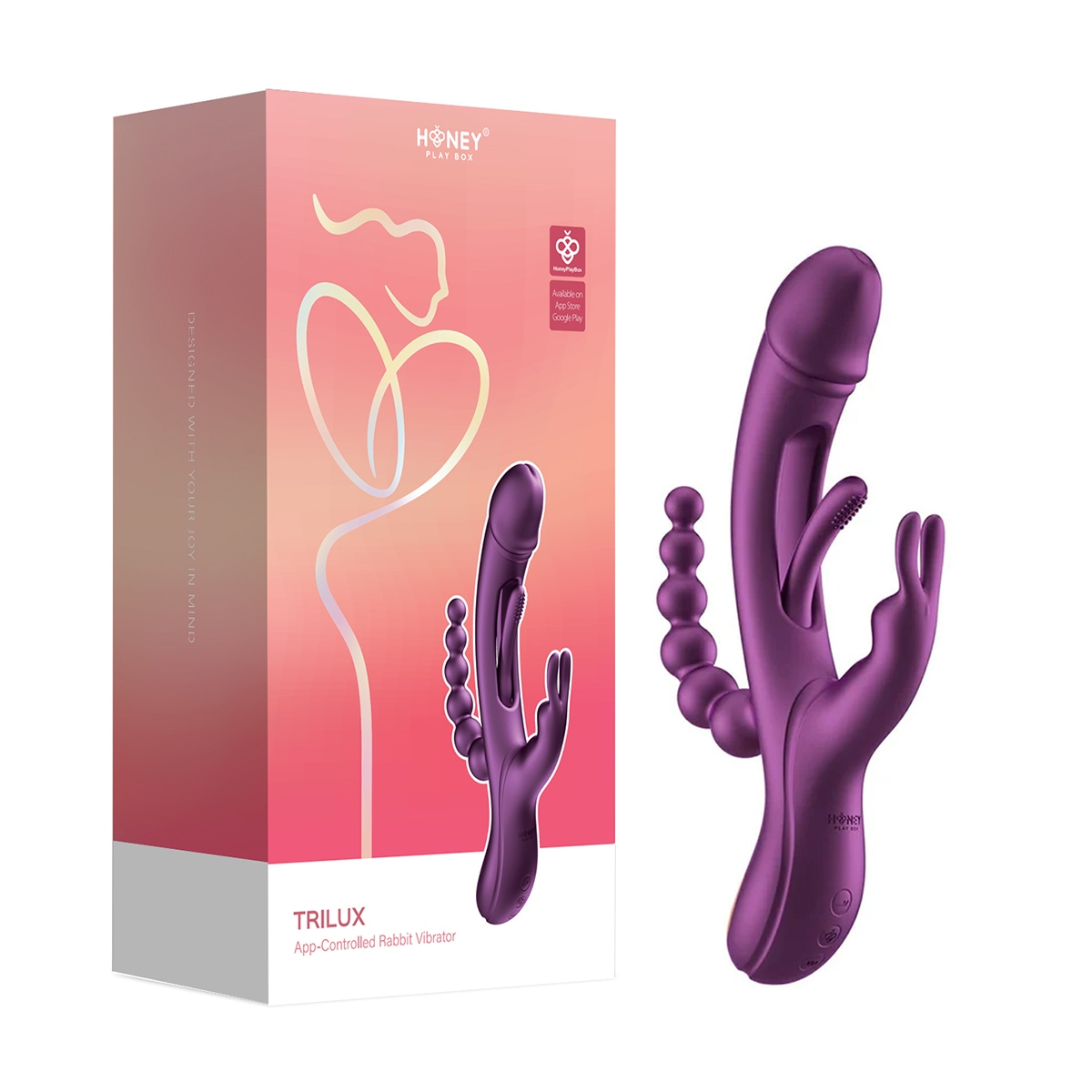 Angled view of the Purple Honey Play Box vibrator designed for intimate use