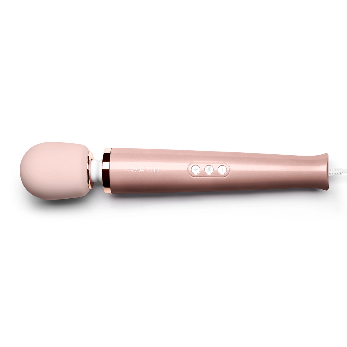 Rose Gold Le Wand vibrator Corded Rose shown in hand for scale