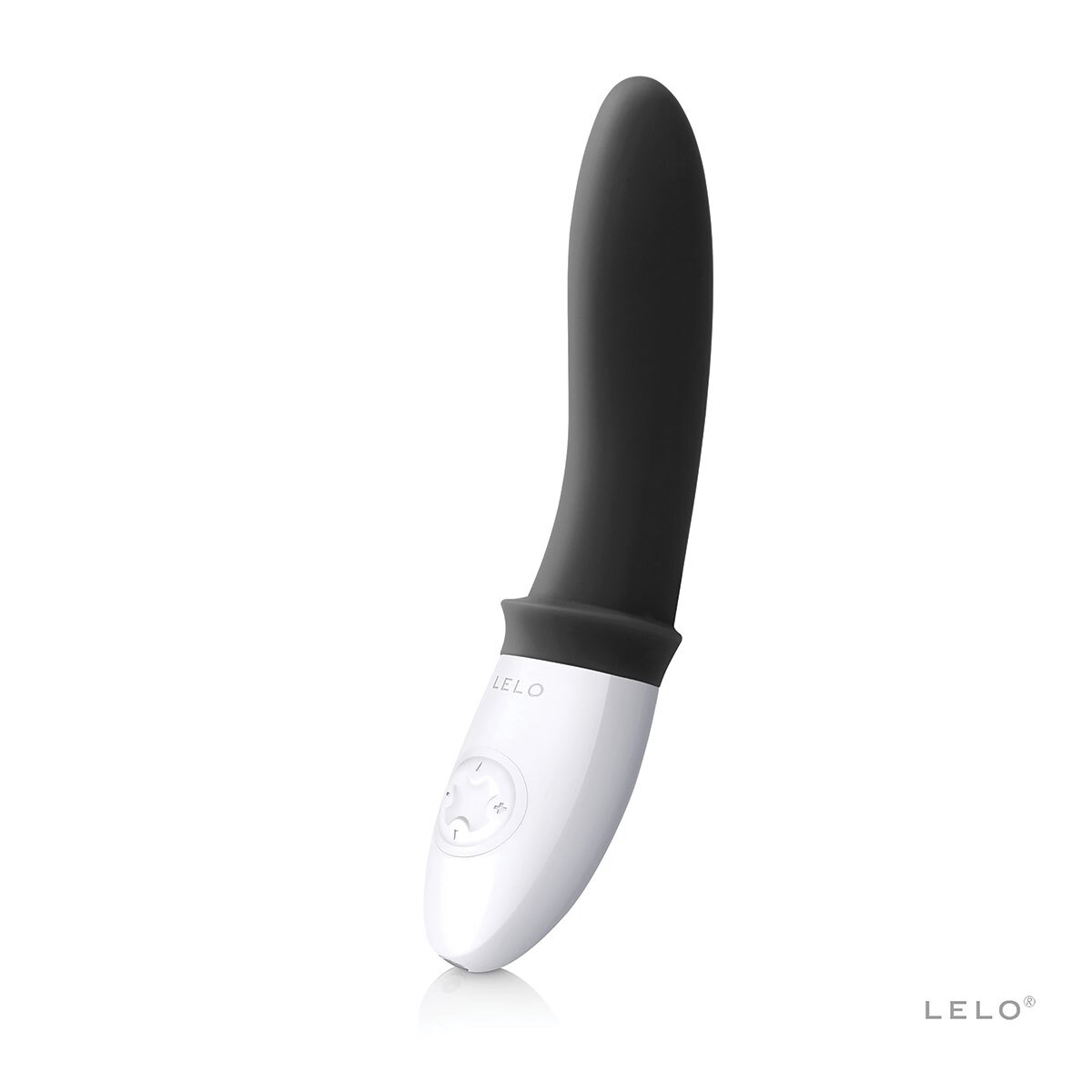 Black LELO vibrator Billy 2 shown in hand for scale