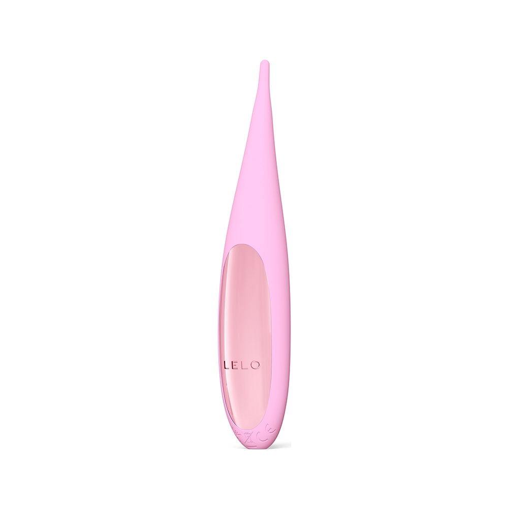 Pink LELO vibrator DOT Travel Clitoral Pinpoint shown in hand for scale