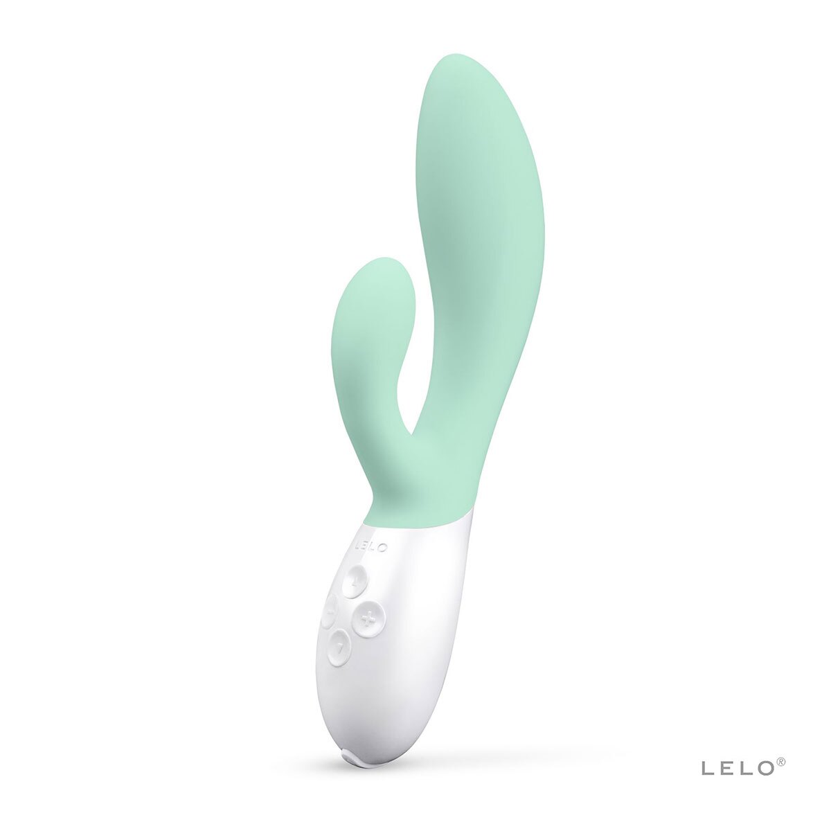 Green LELO vibrator Ina 3 Seaweed shown in hand for scale
