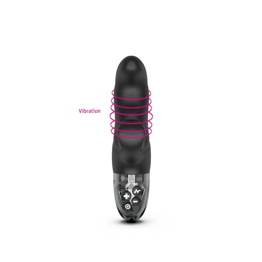 Product image of the Black Mystim vibrator on clean background