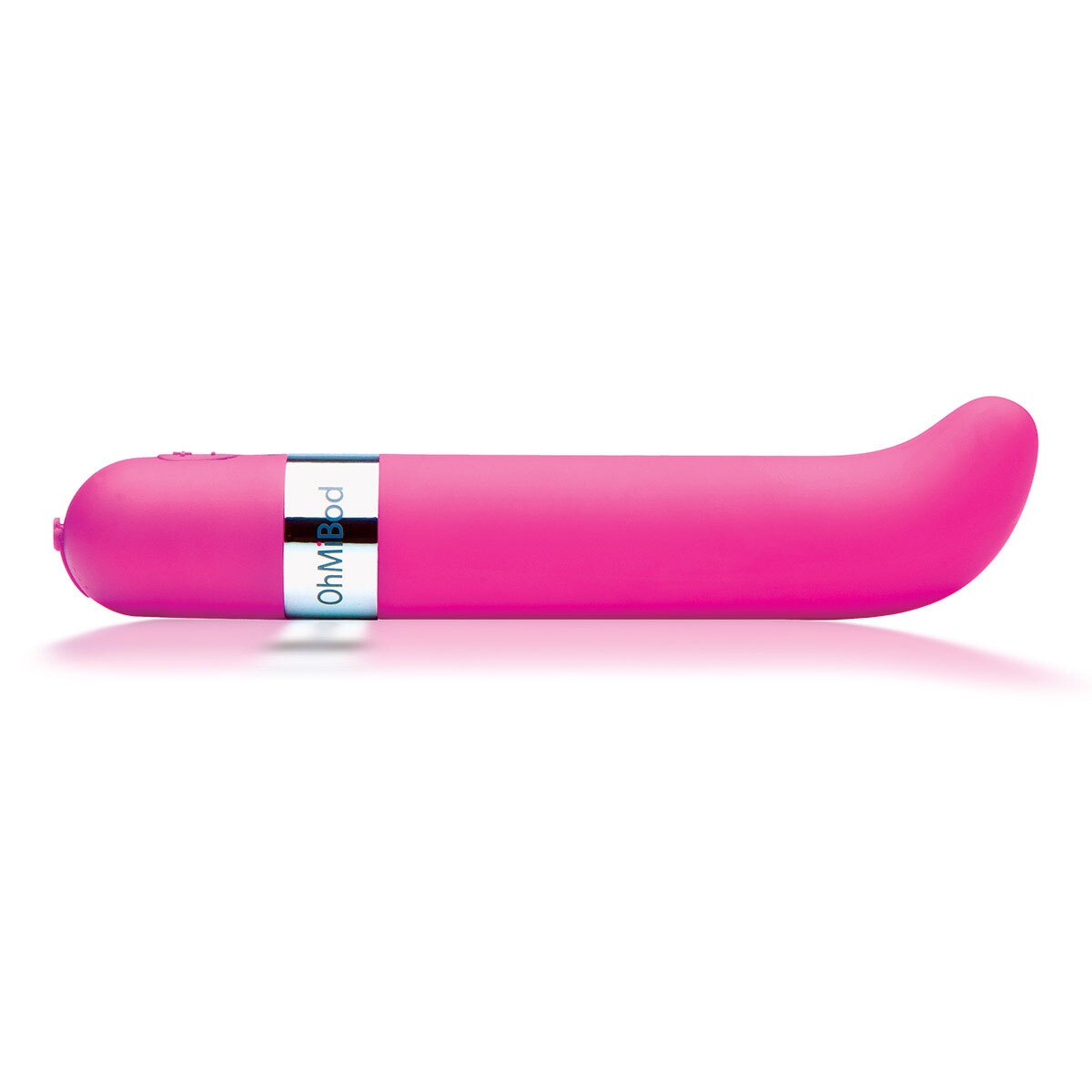 Pink OhMiBod vibrator Freestyle G-Spot shown in hand for scale