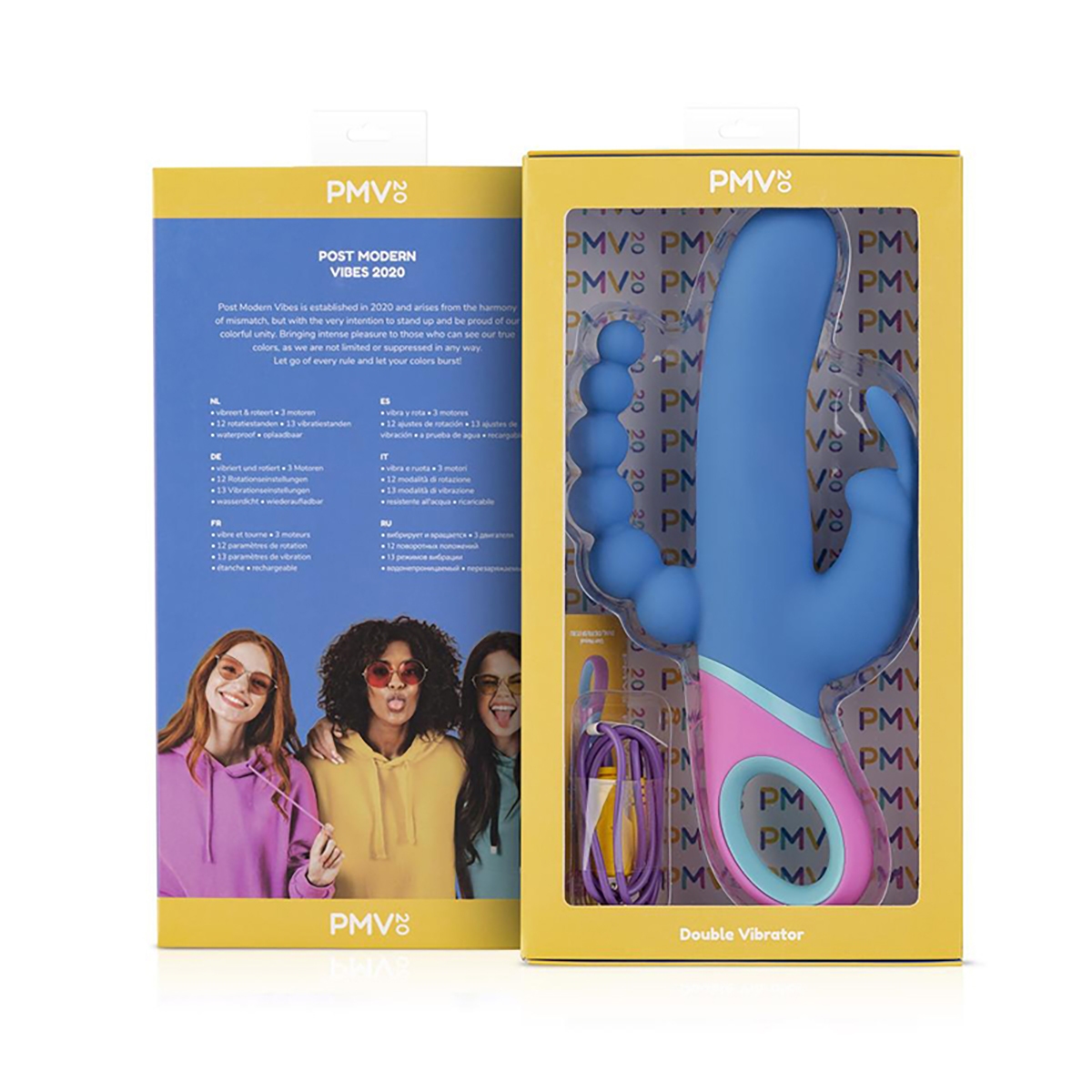 Blue EDC Wholesale vibrator PMV20 Vice Double shown in hand for scale