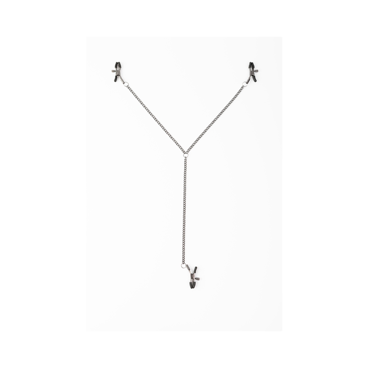 Creative Conceptions vibrator SEI MIO Triple Tease Adjustable Nipple and Clit Clamp Set shown in hand for scale